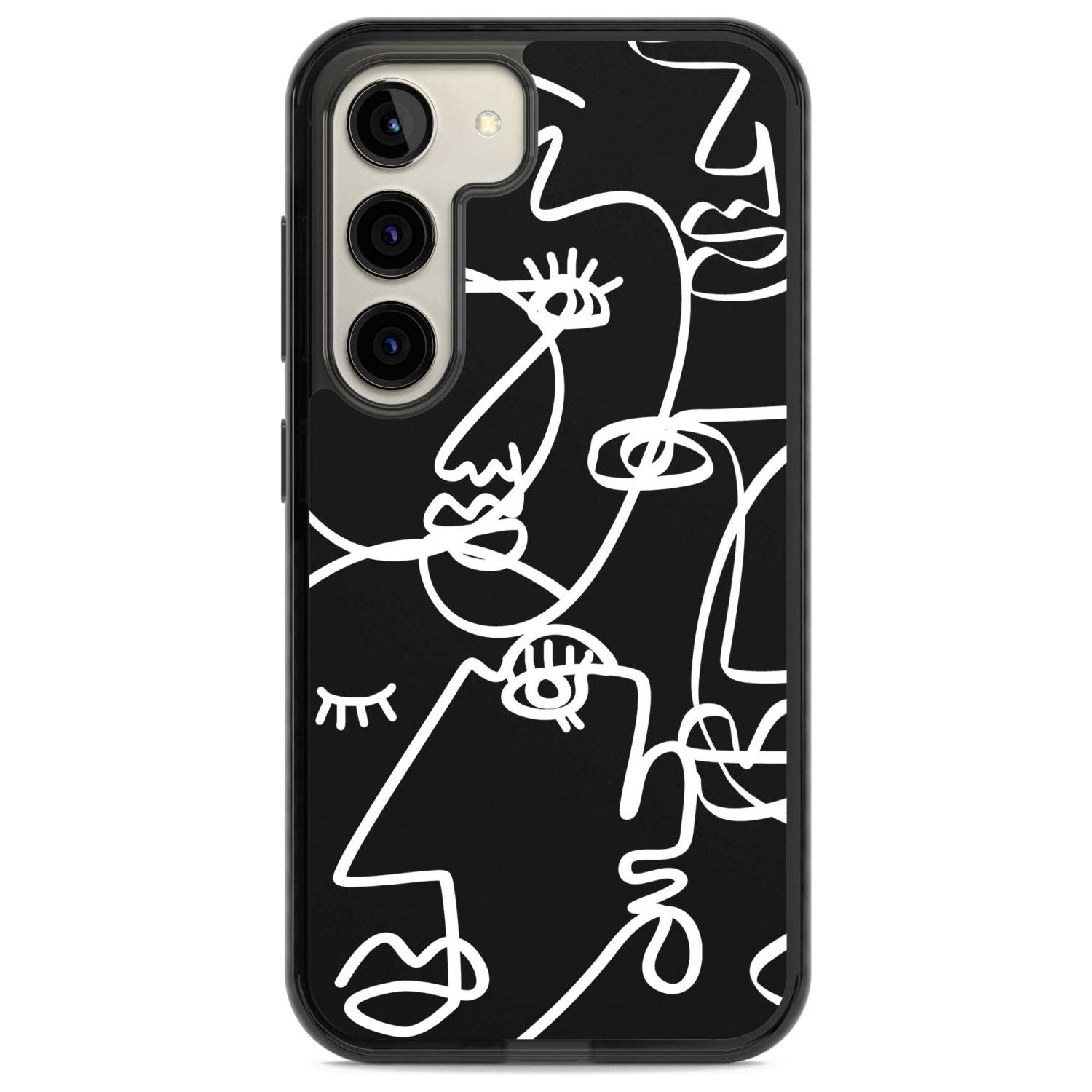 Abstract Continuous Line Faces White on Black Phone Case Samsung S22 / Black Impact Case,Samsung S23 / Black Impact Case Blanc Space