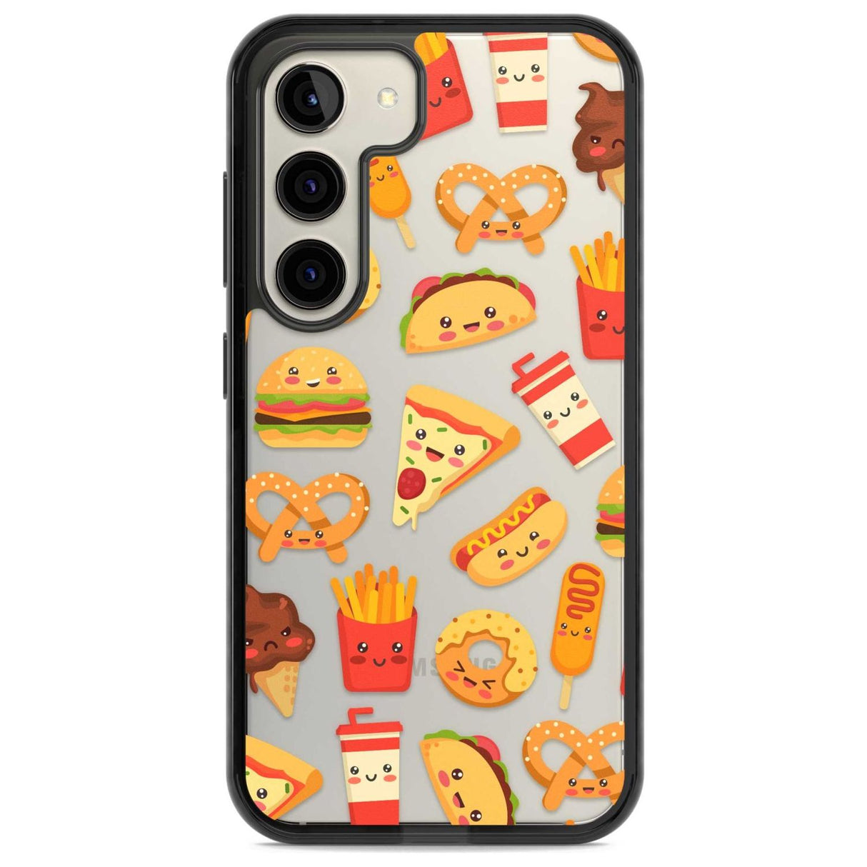 Fast Food Patterns Kawaii Fast Food Mix Phone Case Samsung S22 / Black Impact Case,Samsung S23 / Black Impact Case Blanc Space