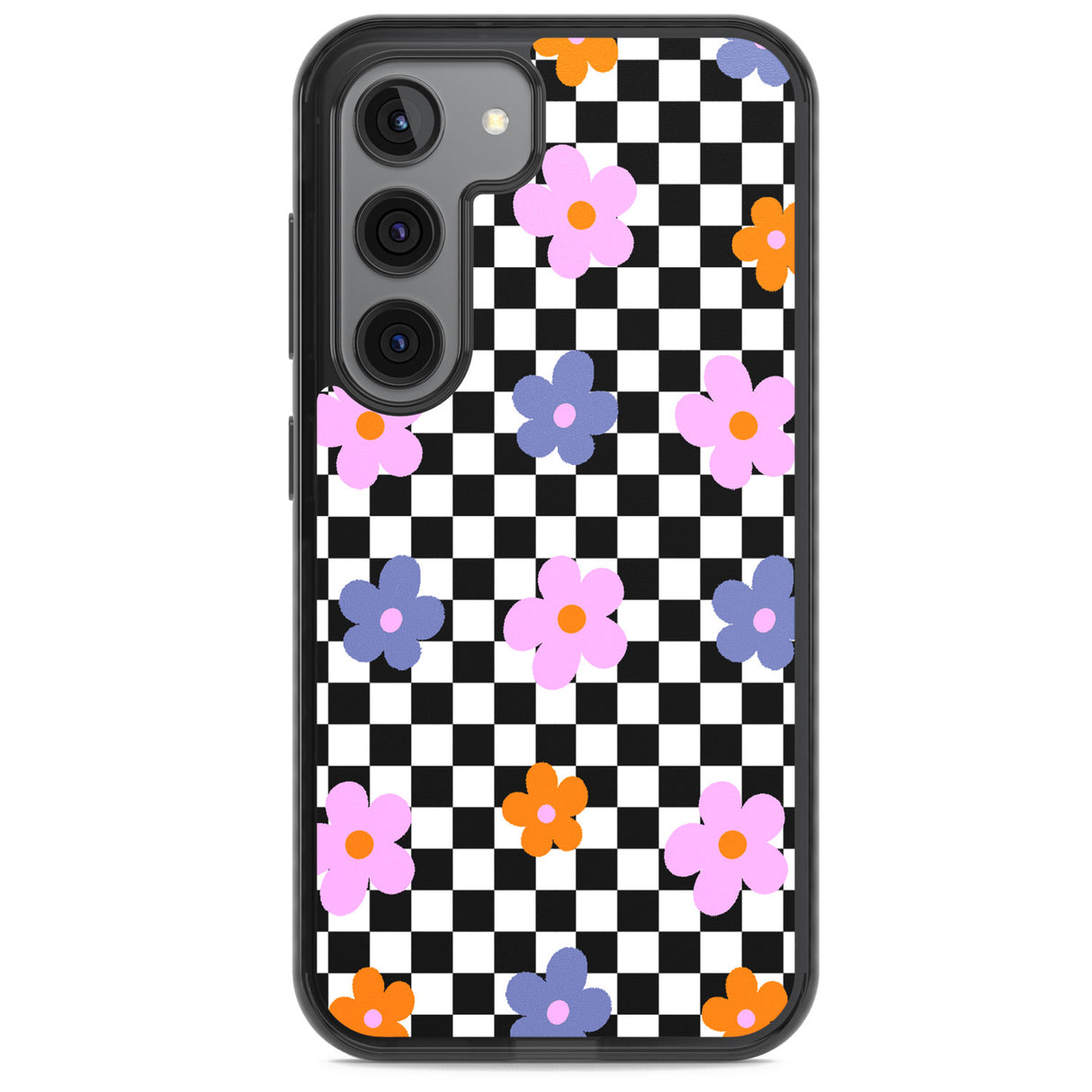 Checkered Blossom Impact Phone Case for Samsung Galaxy S24, Samsung Galaxy S23, Samsung Galaxy S22