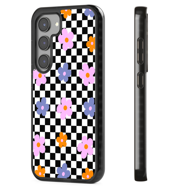 Checkered Blossom Impact Phone Case for Samsung Galaxy S24, Samsung Galaxy S23, Samsung Galaxy S22