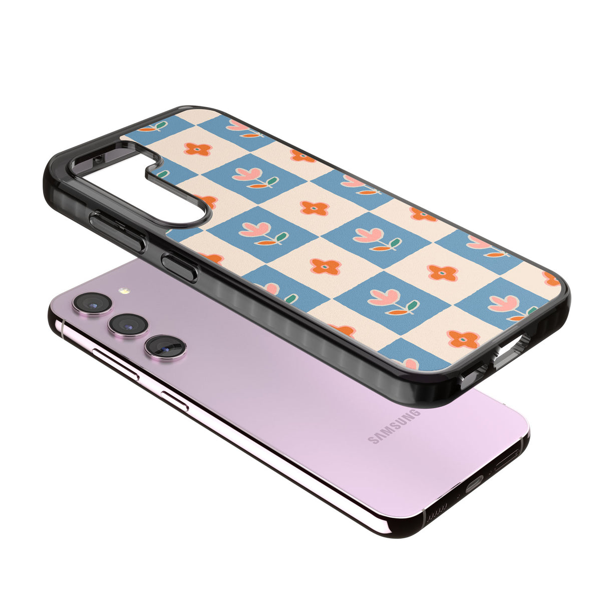 Vintage Bloom Checkered Impact Phone Case for Samsung Galaxy S24, Samsung Galaxy S23, Samsung Galaxy S22