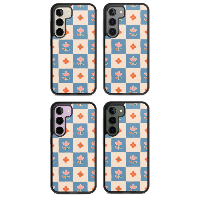 Vintage Bloom Checkered Impact Phone Case for Samsung Galaxy S24, Samsung Galaxy S23, Samsung Galaxy S22