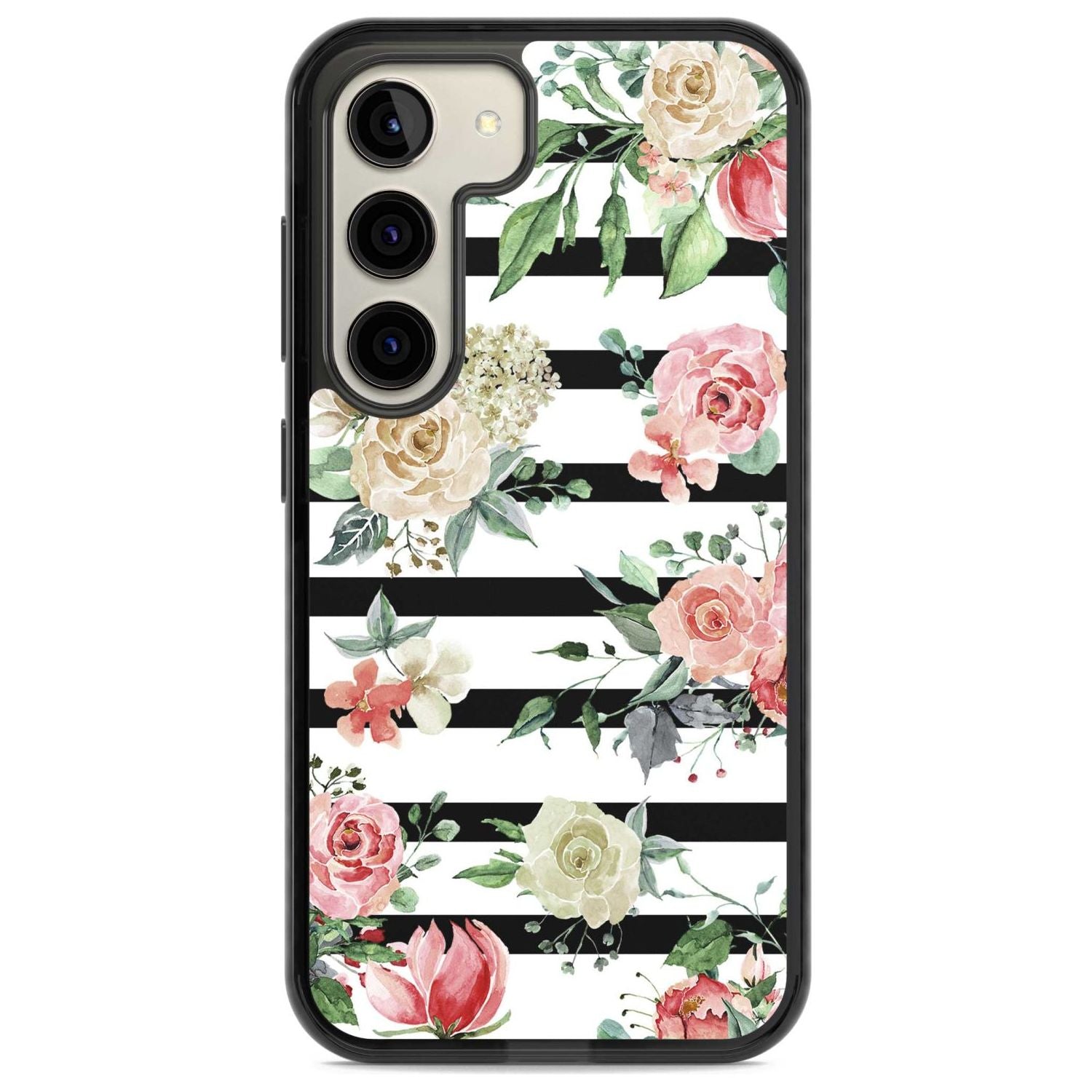 Bold Stripes & Flower Pattern Phone Case Samsung S22 / Black Impact Case,Samsung S23 / Black Impact Case Blanc Space