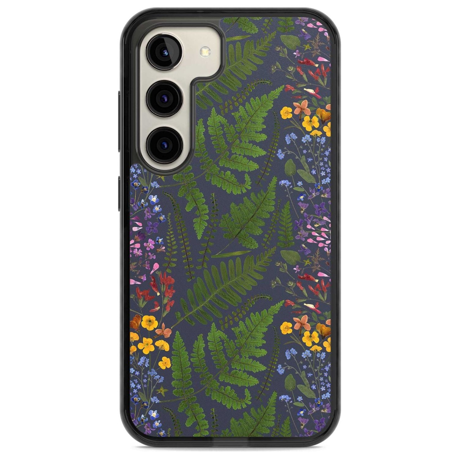 Busy Floral and Fern Design - Navy Phone Case Samsung S22 / Black Impact Case,Samsung S23 / Black Impact Case Blanc Space