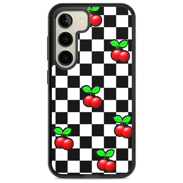 Checkered Cherry Phone Case Samsung S22 / Black Impact Case,Samsung S23 / Black Impact Case Blanc Space