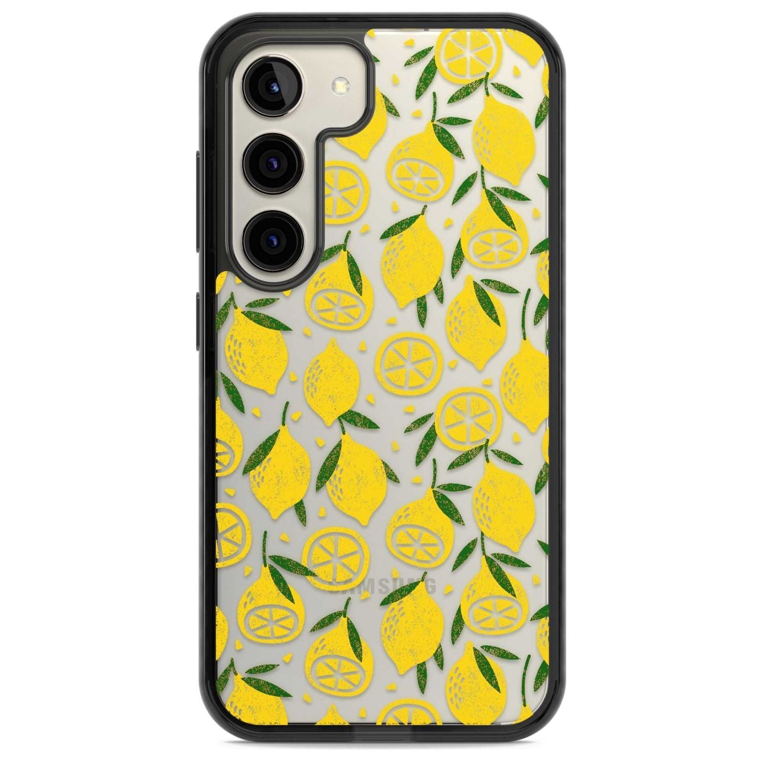 Bright Lemon Fruity Pattern Phone Case Samsung S22 / Black Impact Case,Samsung S23 / Black Impact Case Blanc Space