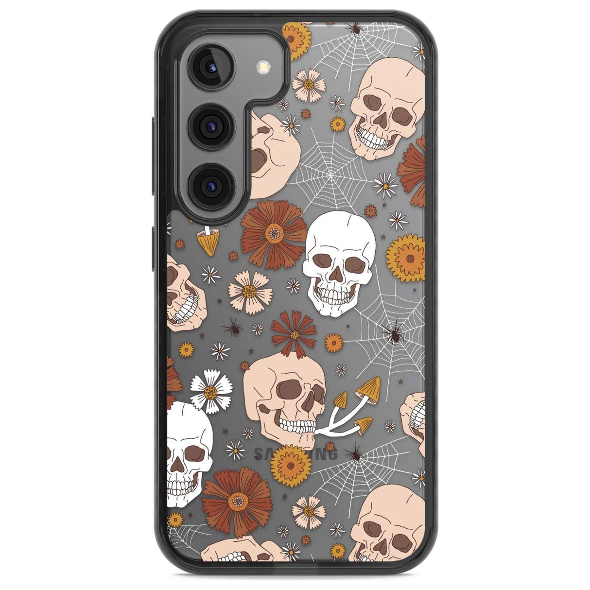 Halloween Skulls and Flowers Phone Case Samsung S22 / Black Impact Case,Samsung S23 / Black Impact Case Blanc Space