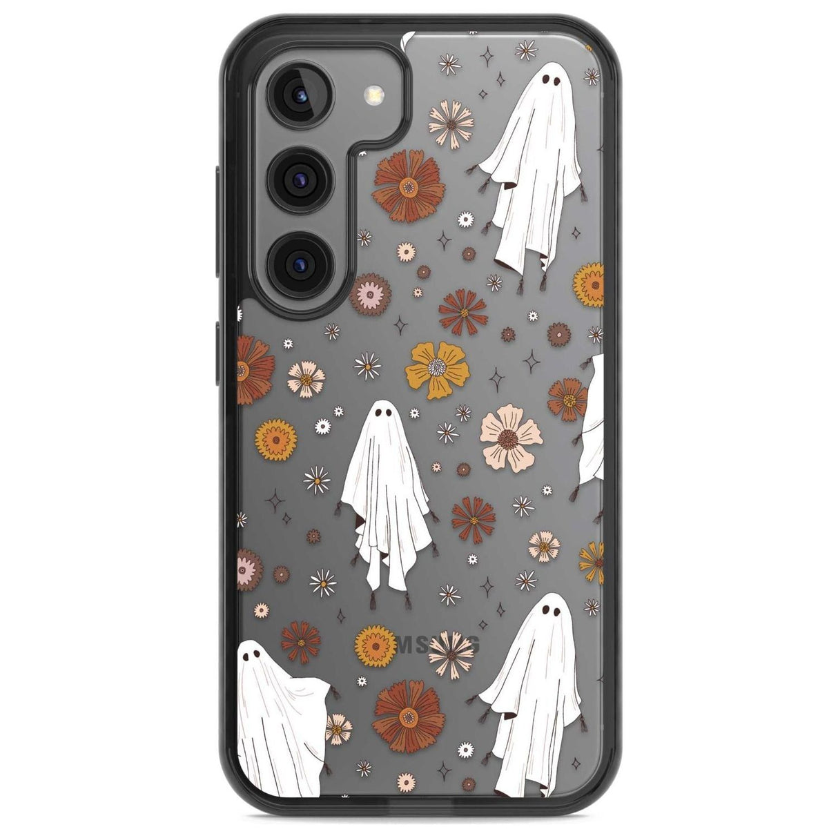Halloween Ghosts and Flowers Phone Case Samsung S22 / Black Impact Case,Samsung S23 / Black Impact Case Blanc Space