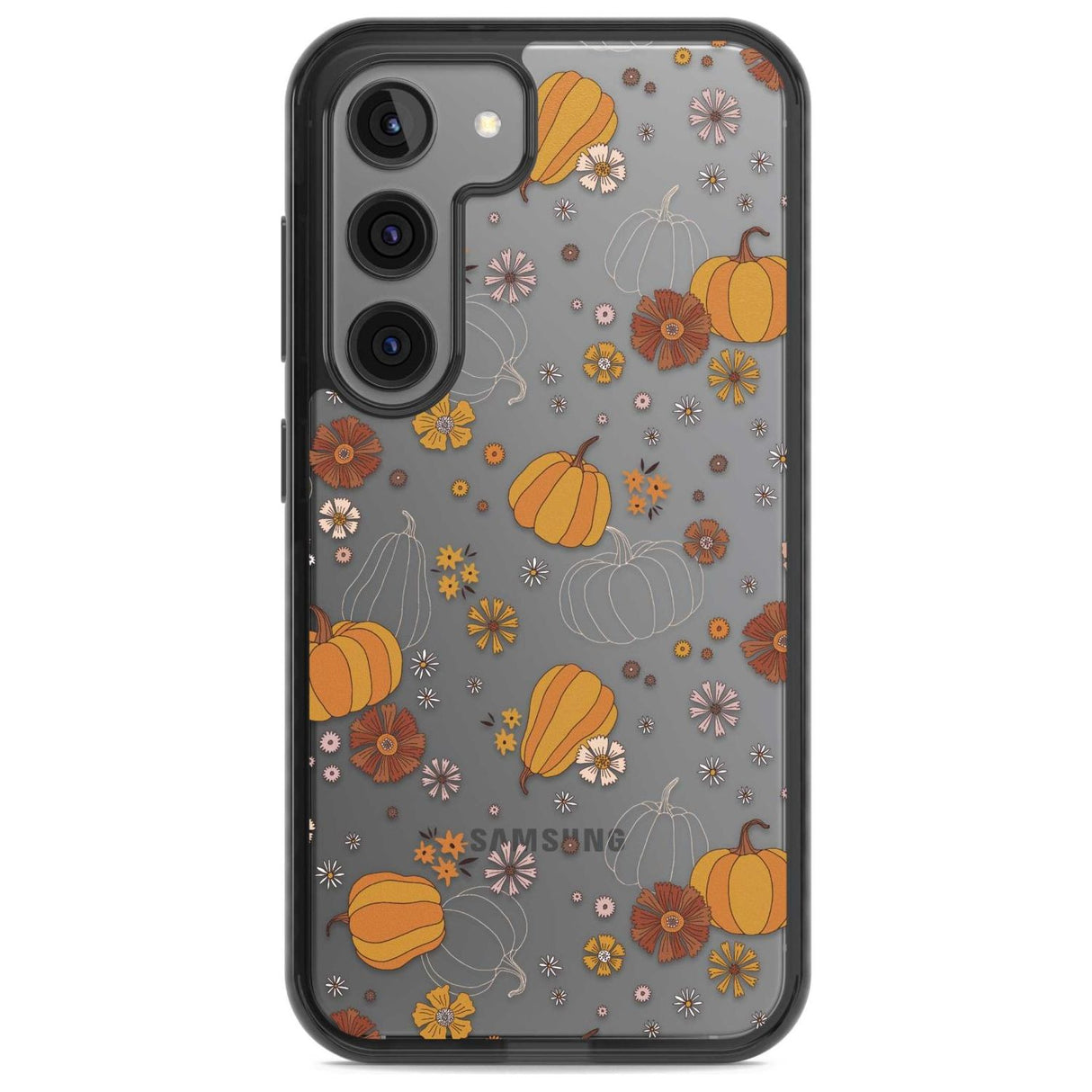 Halloween Pumpkins and Flowers Phone Case Samsung S22 / Black Impact Case,Samsung S23 / Black Impact Case Blanc Space