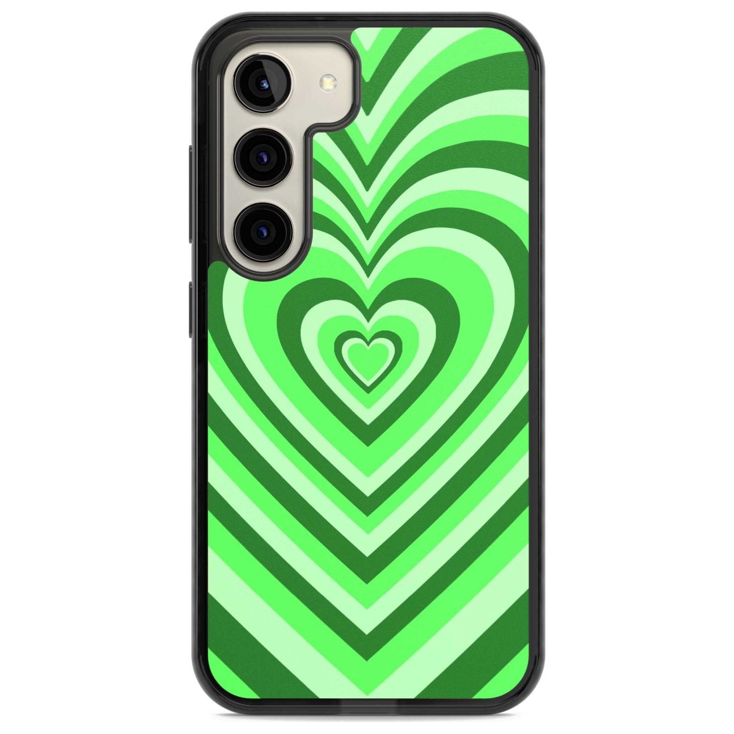 Green Heart Illusion Phone Case Samsung S22 / Black Impact Case,Samsung S23 / Black Impact Case Blanc Space