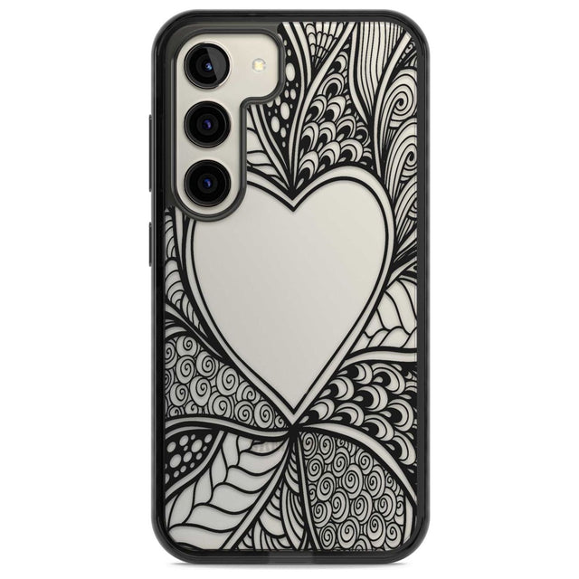Black Henna Heart Phone Case Samsung S22 / Black Impact Case,Samsung S23 / Black Impact Case Blanc Space