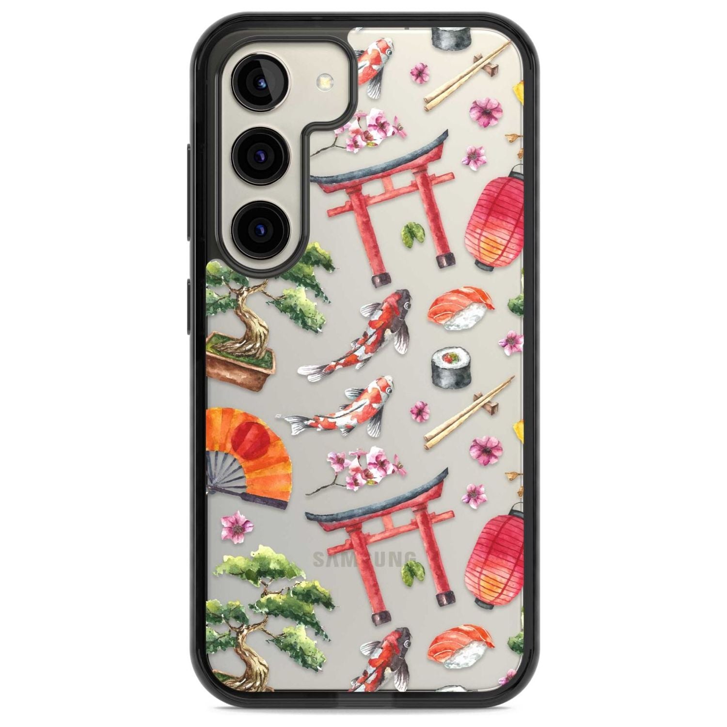 Mixed Japanese Watercolour Pattern Phone Case Samsung S22 / Black Impact Case,Samsung S23 / Black Impact Case Blanc Space