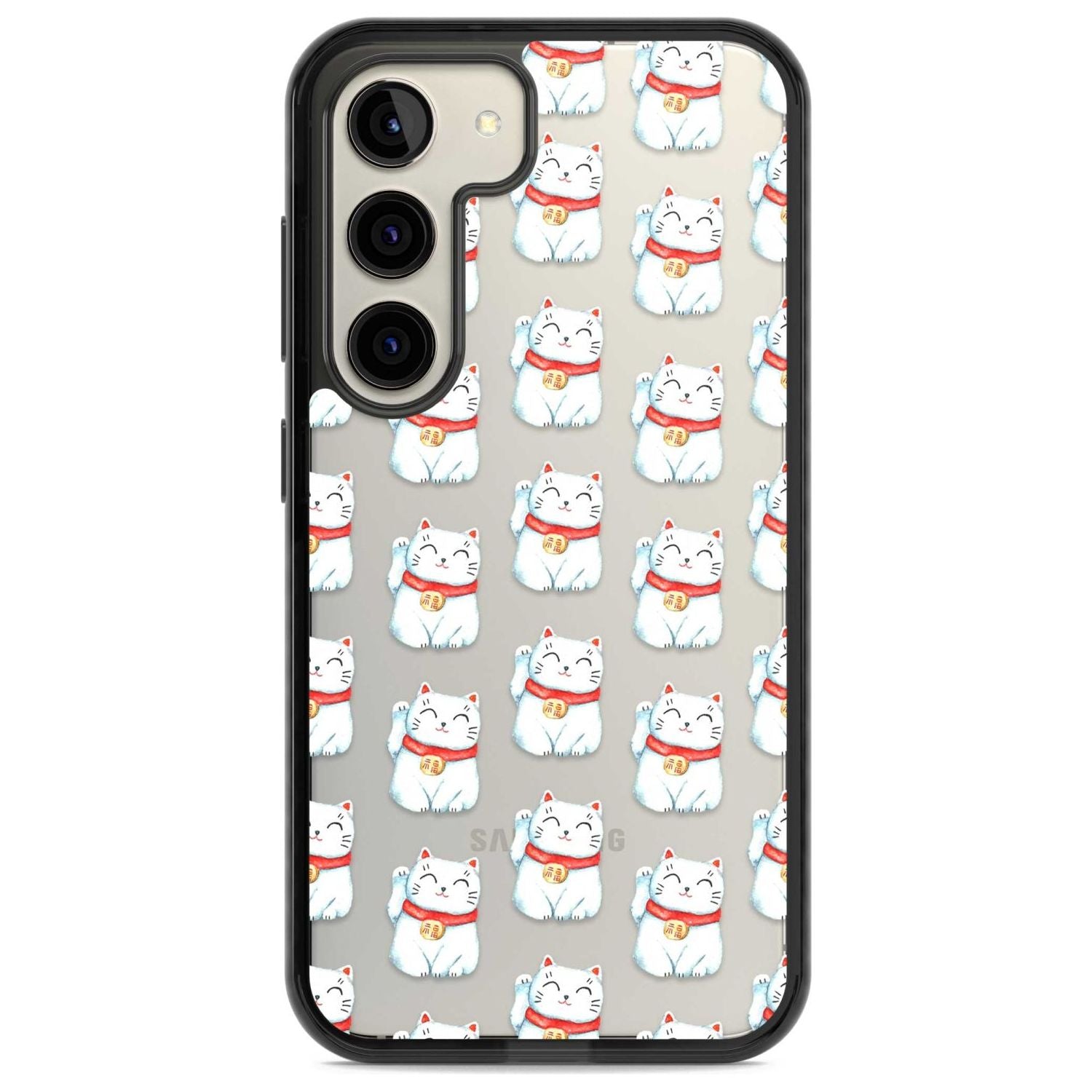 Lucky Cat Maneki-Neko Japanese Pattern Phone Case Samsung S22 / Black Impact Case,Samsung S23 / Black Impact Case Blanc Space