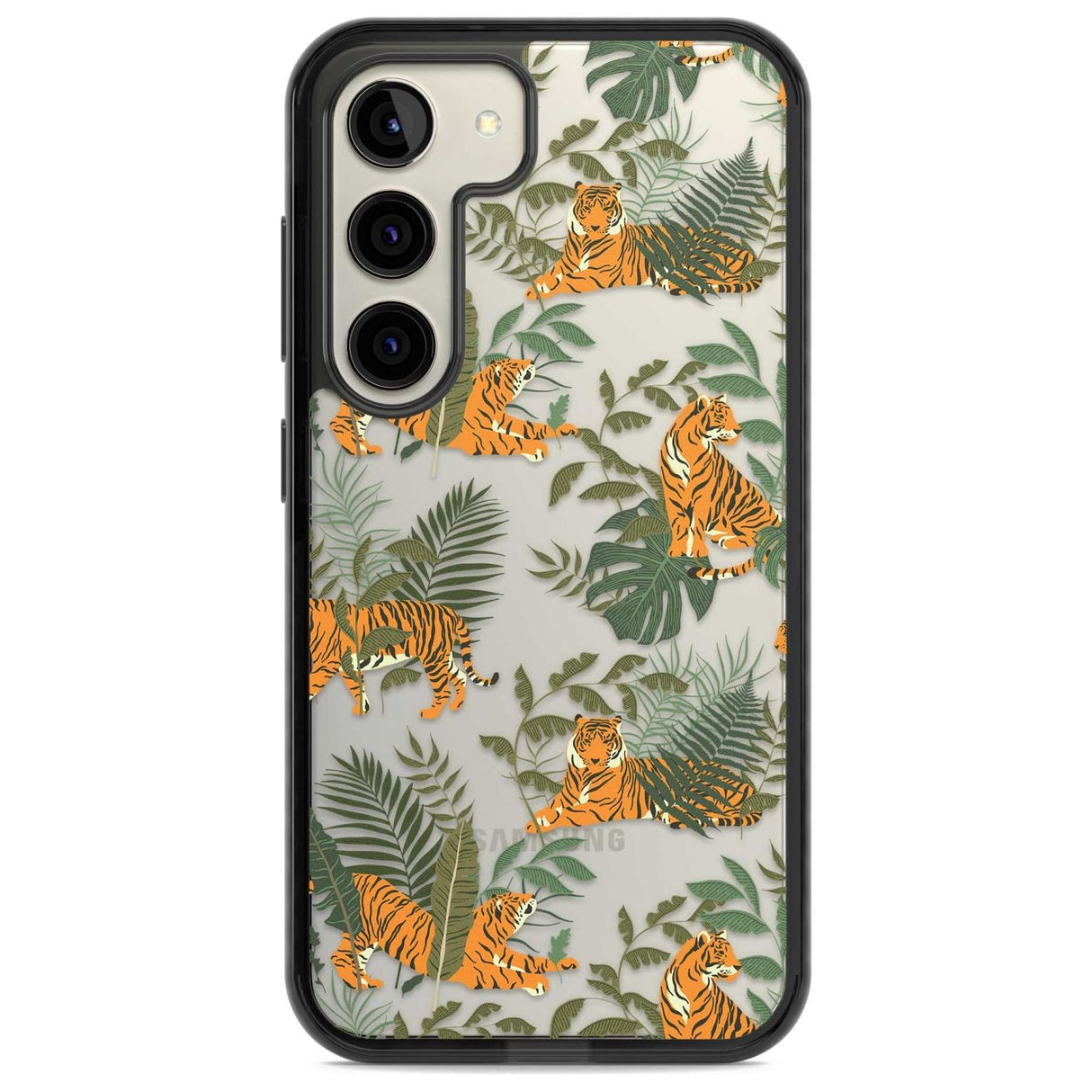 ClearTiger & Fern Jungle Cat Pattern Phone Case Samsung S22 / Black Impact Case,Samsung S23 / Black Impact Case Blanc Space