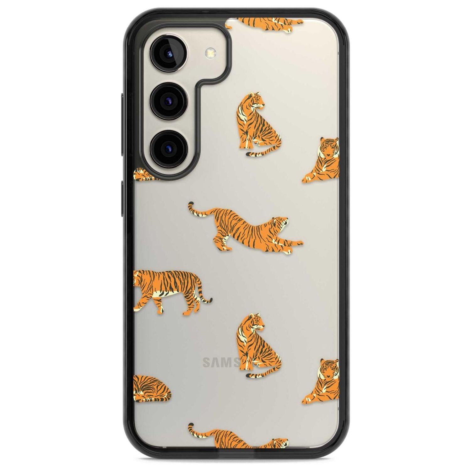 Clear Tiger Jungle Cat Pattern Phone Case Samsung S22 / Black Impact Case,Samsung S23 / Black Impact Case Blanc Space
