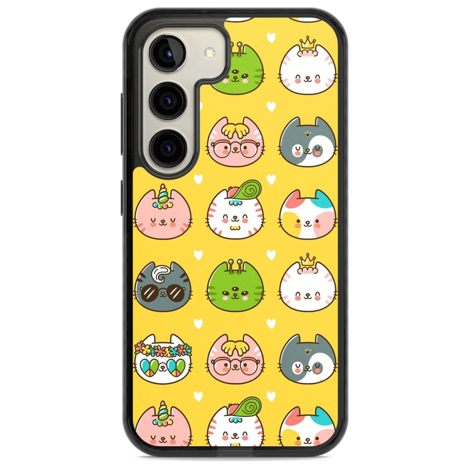 Mythical Cats Kawaii Pattern Phone Case Samsung S22 / Black Impact Case,Samsung S23 / Black Impact Case Blanc Space