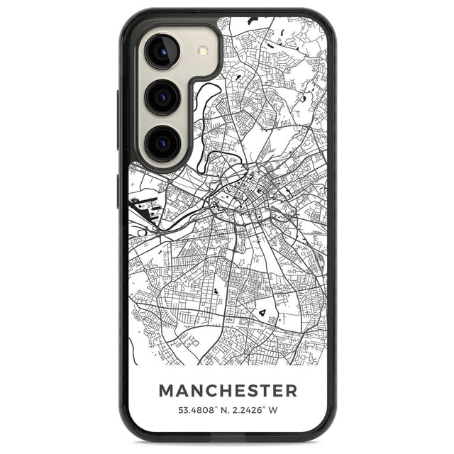 Map of Manchester, England Phone Case Samsung S22 / Black Impact Case,Samsung S23 / Black Impact Case Blanc Space