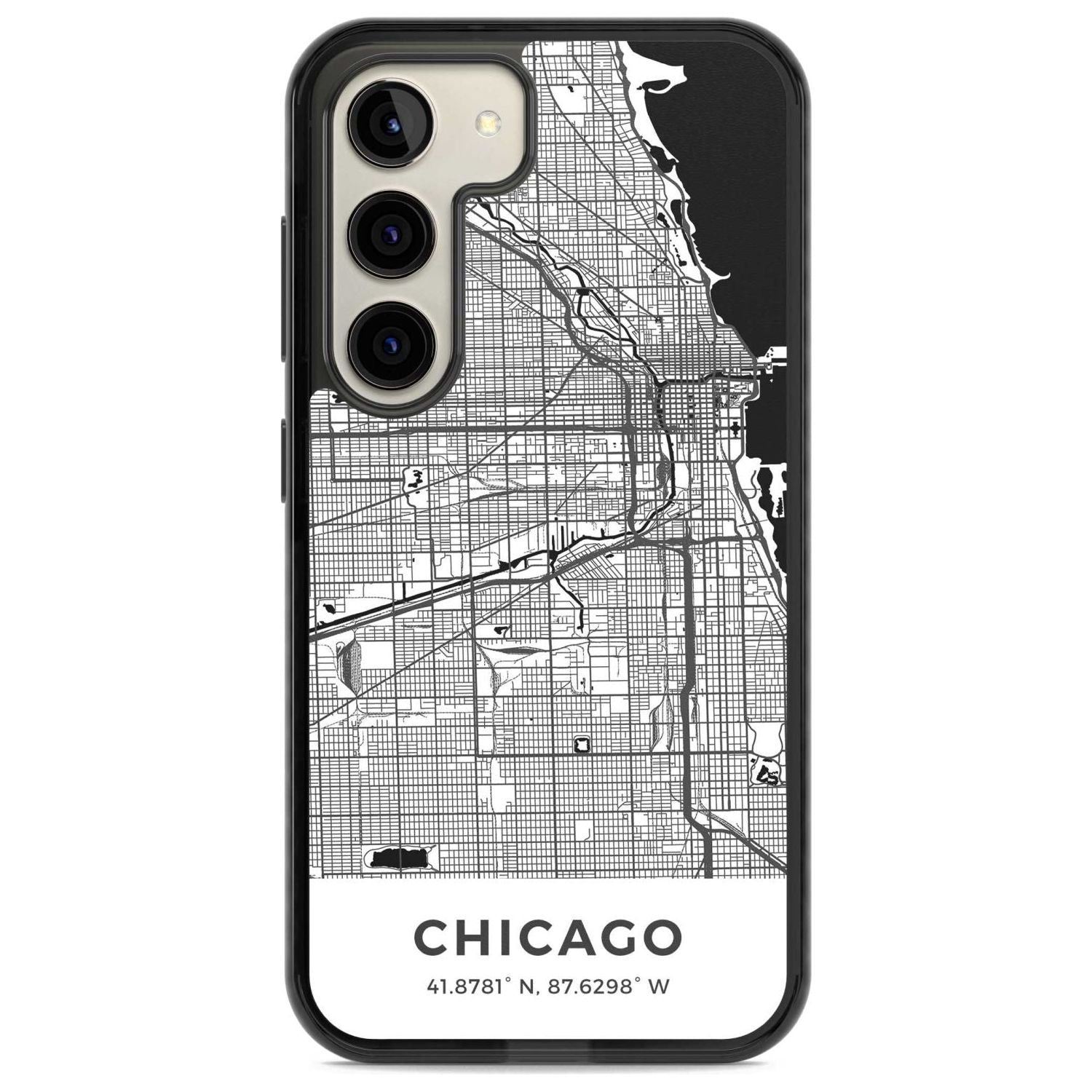 Map of Chicago, Illinois Phone Case Samsung S22 / Black Impact Case,Samsung S23 / Black Impact Case Blanc Space