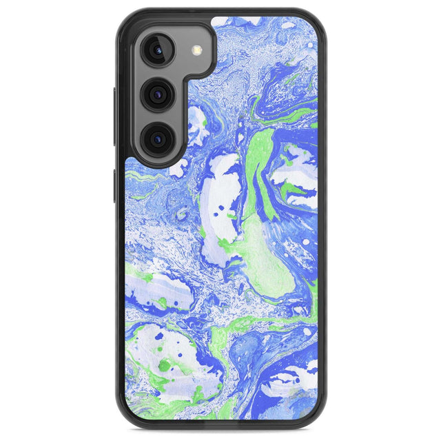 Dark Blue & Green Marbled Paper Pattern Phone Case Samsung S22 / Black Impact Case,Samsung S23 / Black Impact Case Blanc Space