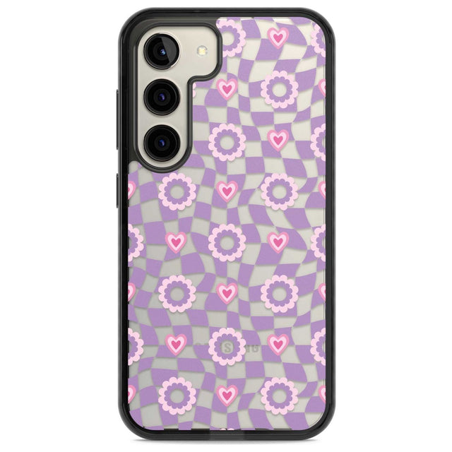 Checkered Love Pattern Phone Case Samsung S22 / Black Impact Case,Samsung S23 / Black Impact Case Blanc Space