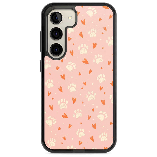 Paws & Hearts Pattern Phone Case Samsung S22 / Black Impact Case,Samsung S23 / Black Impact Case Blanc Space