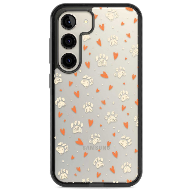 Paws & Hearts Pattern (Clear) Phone Case Samsung S22 / Black Impact Case,Samsung S23 / Black Impact Case Blanc Space