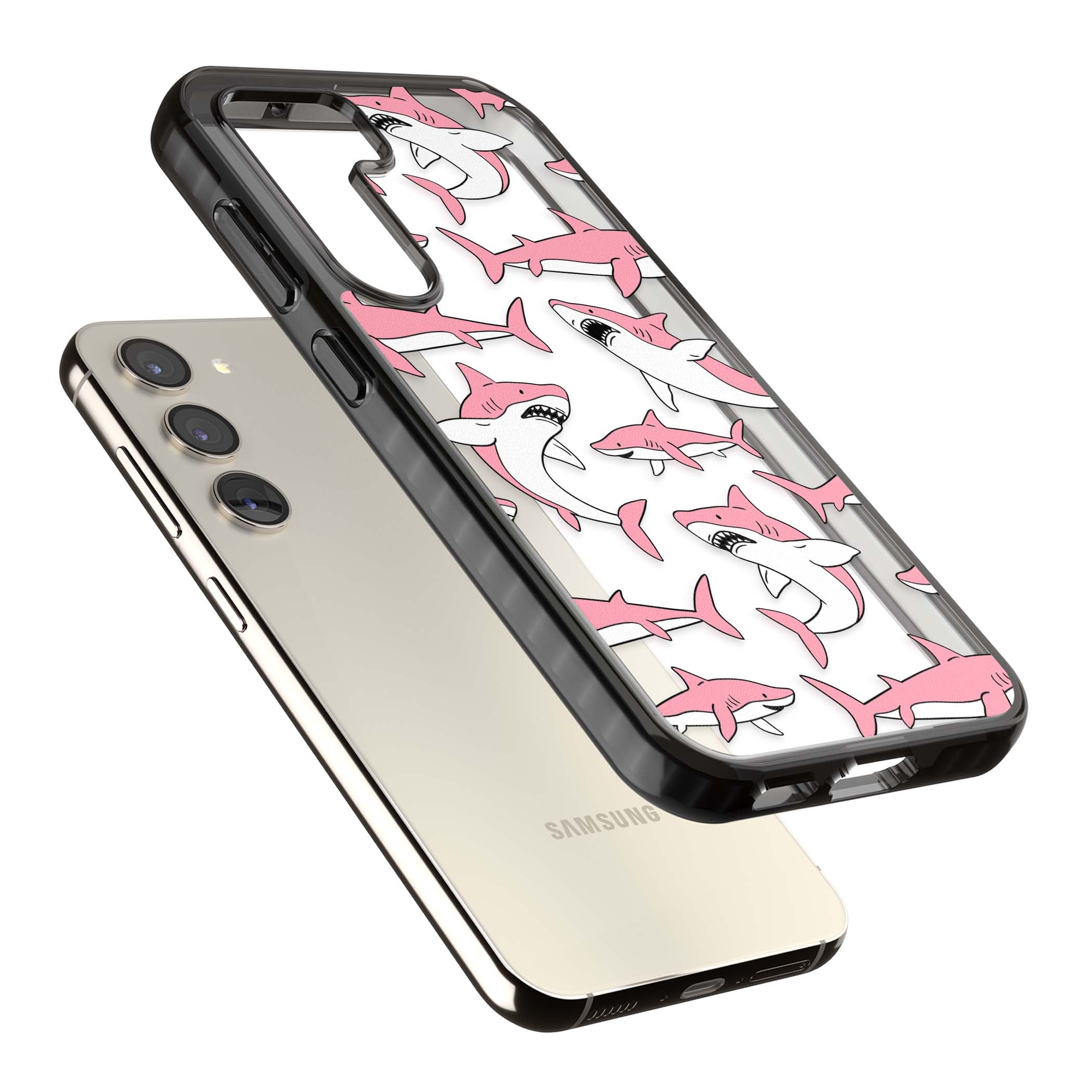Bubblegum Sharks for her iPhone case | Black Impact case for Samsung Galaxy S24, Samsung Galaxy S23, Samsung Galaxy S22