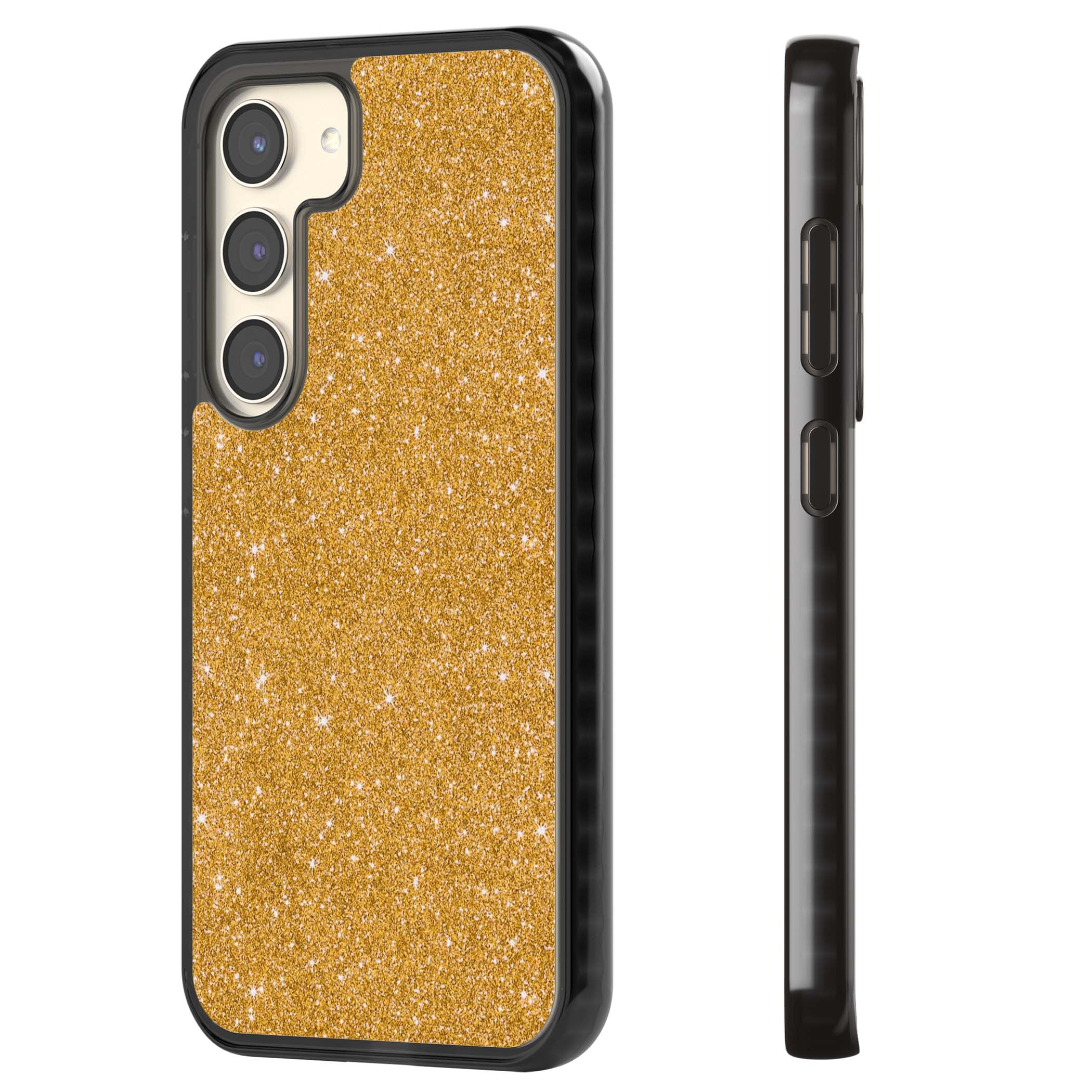 Gold Glitter gold glitter iPhone case featuring a shimmering sparkle wallpaper design in luxury gold | Black Impact case for Samsung Galaxy S24, Samsung Galaxy S23, Samsung Galaxy S22
