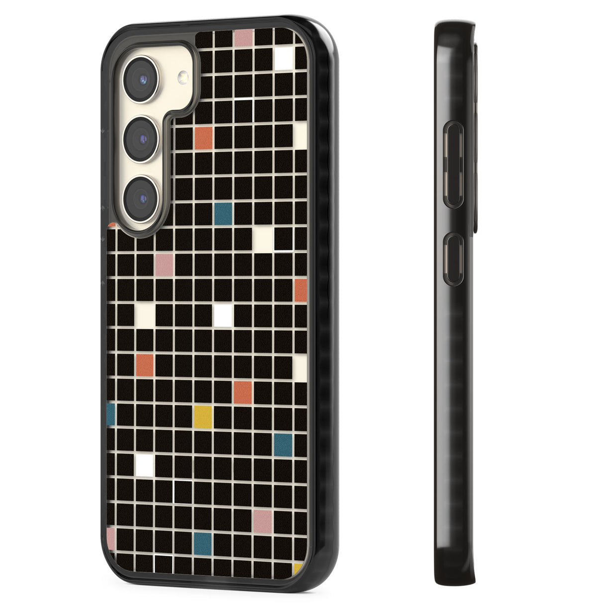 Earthtone Black Geometric Grid Impact Phone Case for Samsung Galaxy S24, Samsung Galaxy S23, Samsung Galaxy S22