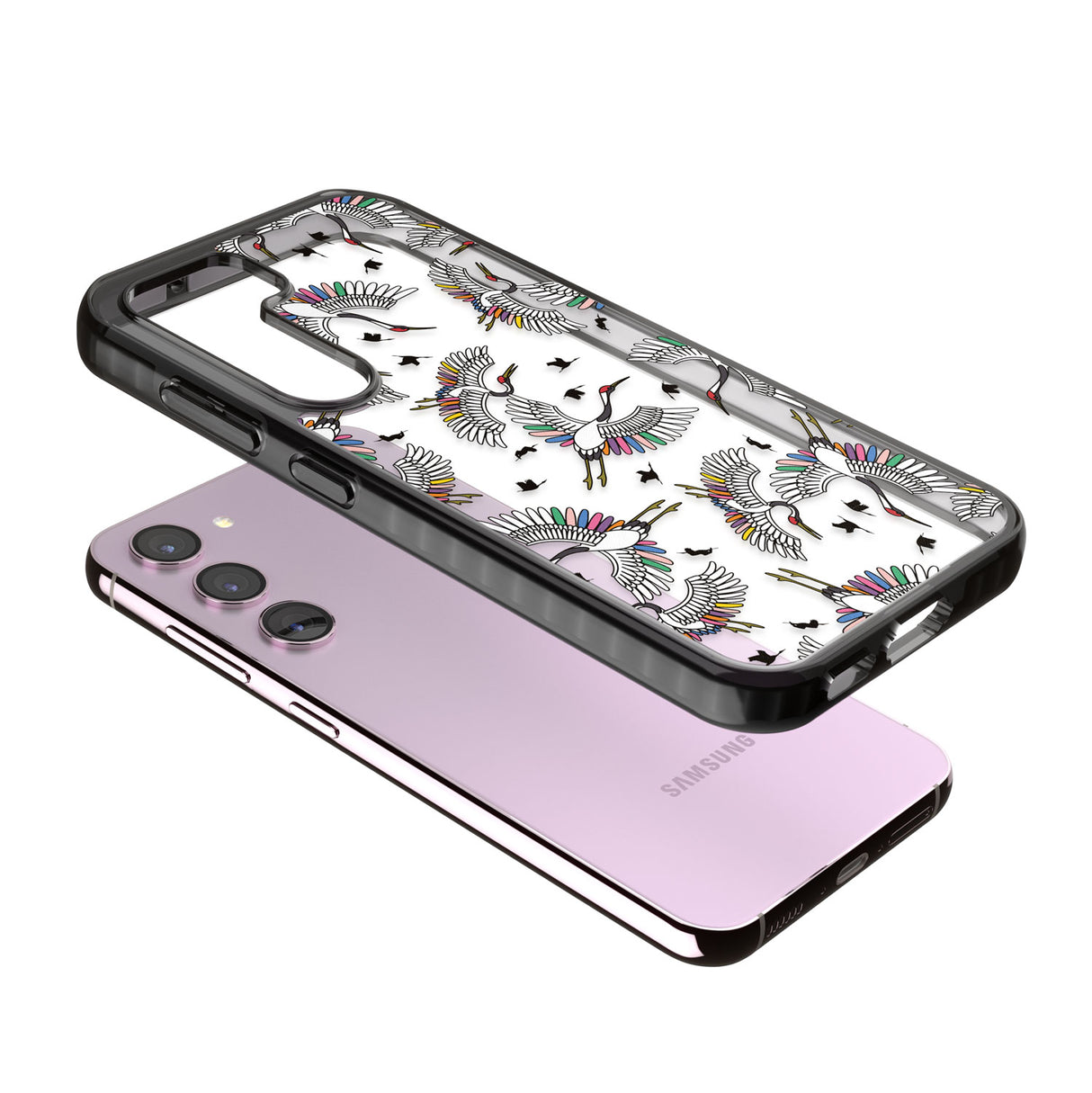 Colourful Crane Pattern Impact Phone Case for Samsung Galaxy S24, Samsung Galaxy S23, Samsung Galaxy S22