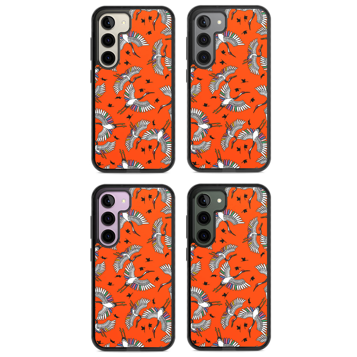 Colourful Crane Pattern (Orange) Impact Phone Case for Samsung Galaxy S24, Samsung Galaxy S23, Samsung Galaxy S22