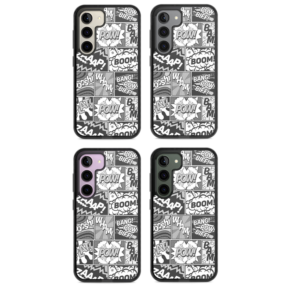 Onomatopoeia (Black & White) Impact Phone Case for Samsung Galaxy S24, Samsung Galaxy S23, Samsung Galaxy S22