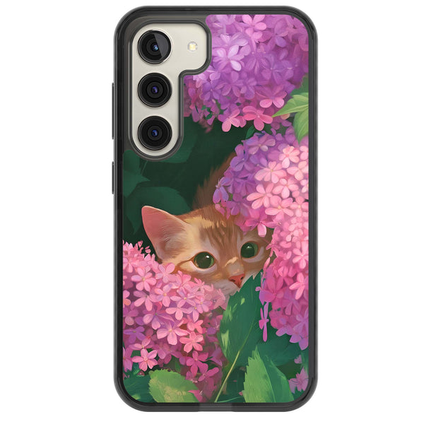 Cat In Pink Flowers