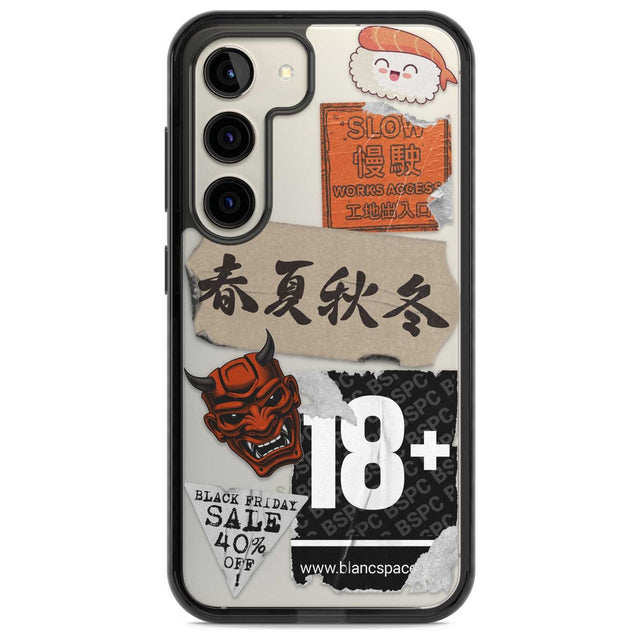 Asian Sticker Mix Phone Case Samsung S22 / Black Impact Case,Samsung S23 / Black Impact Case Blanc Space