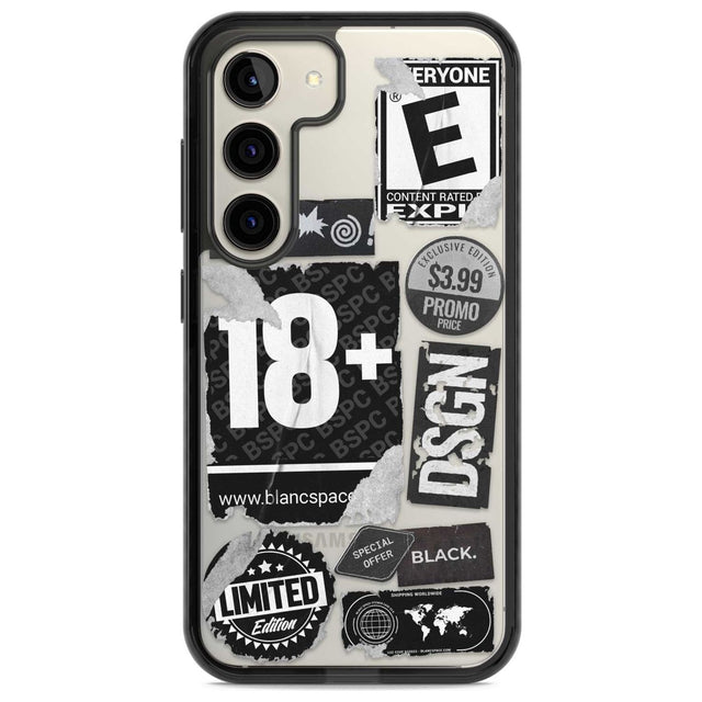 Black Sticker Mix Phone Case Samsung S22 / Black Impact Case,Samsung S23 / Black Impact Case Blanc Space