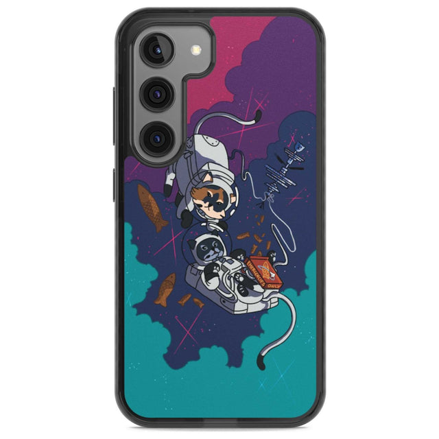 Cats In Space Phone Case Samsung S22 / Black Impact Case,Samsung S23 / Black Impact Case Blanc Space