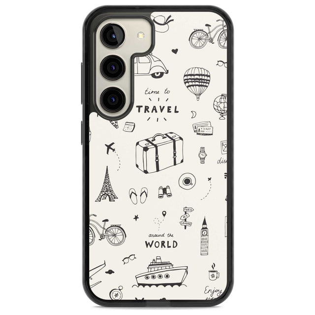 Cute Travel Pattern, White on Phone Case Samsung S22 / Black Impact Case,Samsung S23 / Black Impact Case Blanc Space