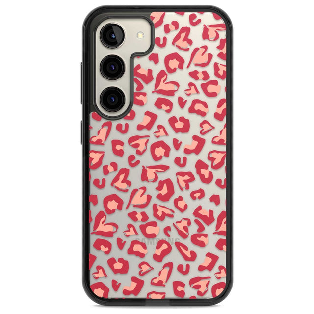 Heart Leopard Print Phone Case Samsung S22 / Black Impact Case,Samsung S23 / Black Impact Case Blanc Space
