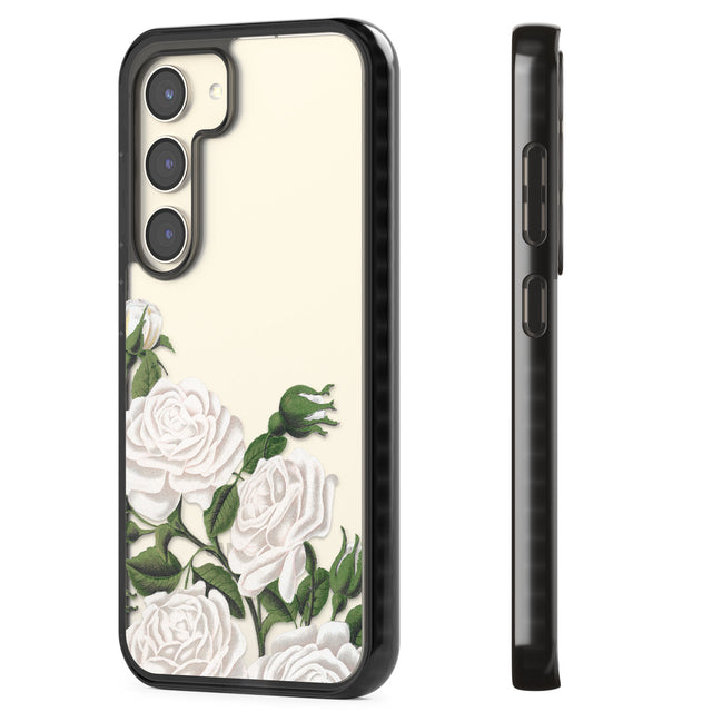 White Vintage Painted Flowers Impact Phone Case for Samsung Galaxy S24, Samsung Galaxy S23, Samsung Galaxy S22