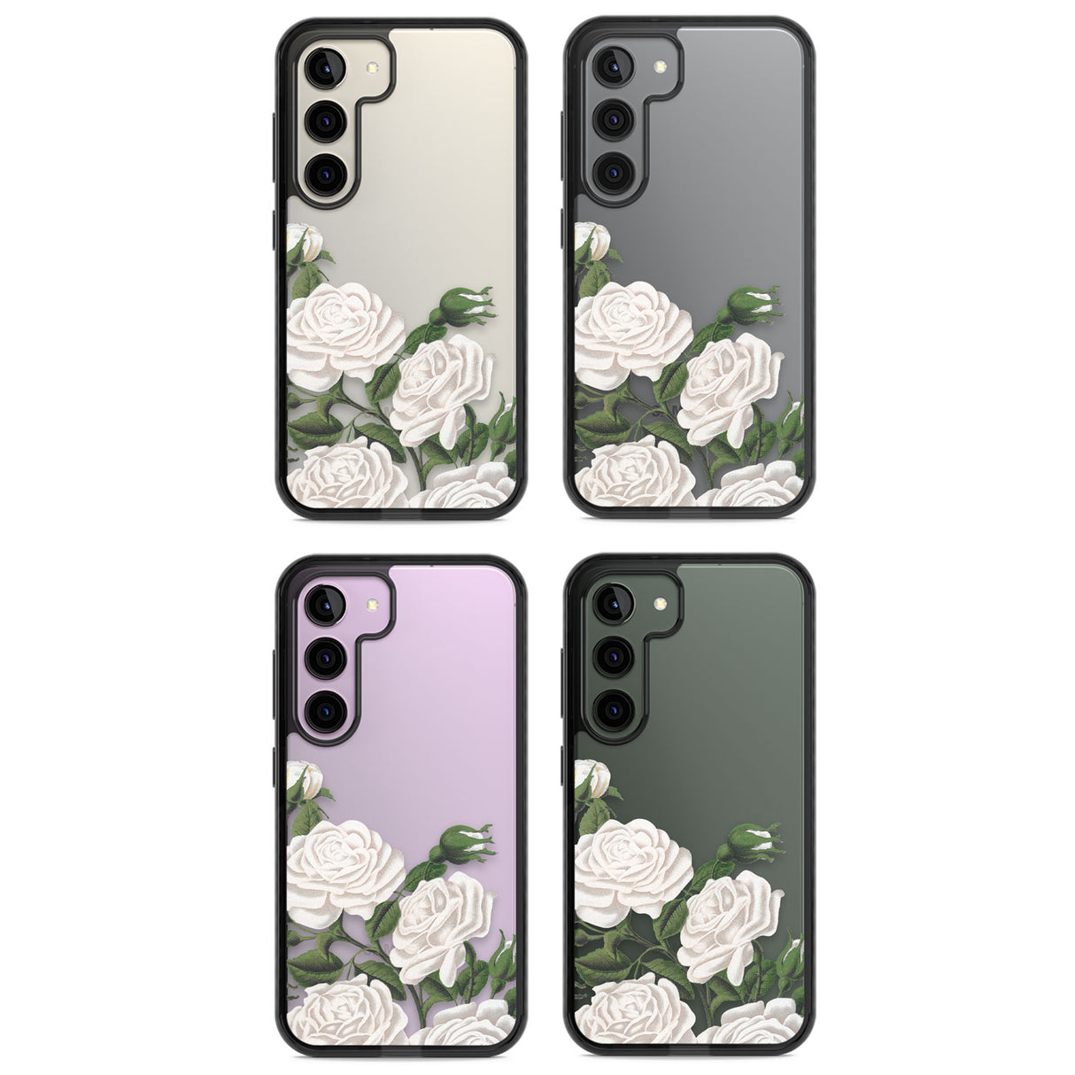 White Vintage Painted Flowers Impact Phone Case for Samsung Galaxy S24, Samsung Galaxy S23, Samsung Galaxy S22