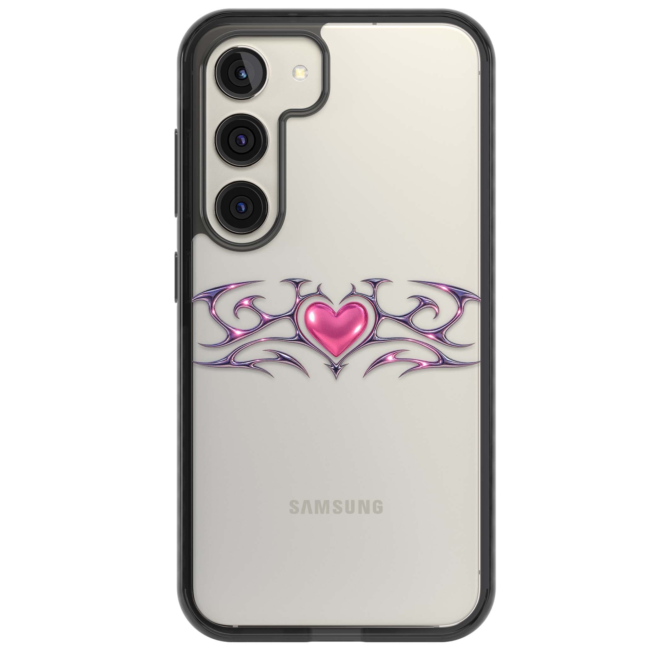 Pink Chrome Heart y2k iPhone case | Black Impact case for Samsung Galaxy S24, Samsung Galaxy S23, Samsung Galaxy S22