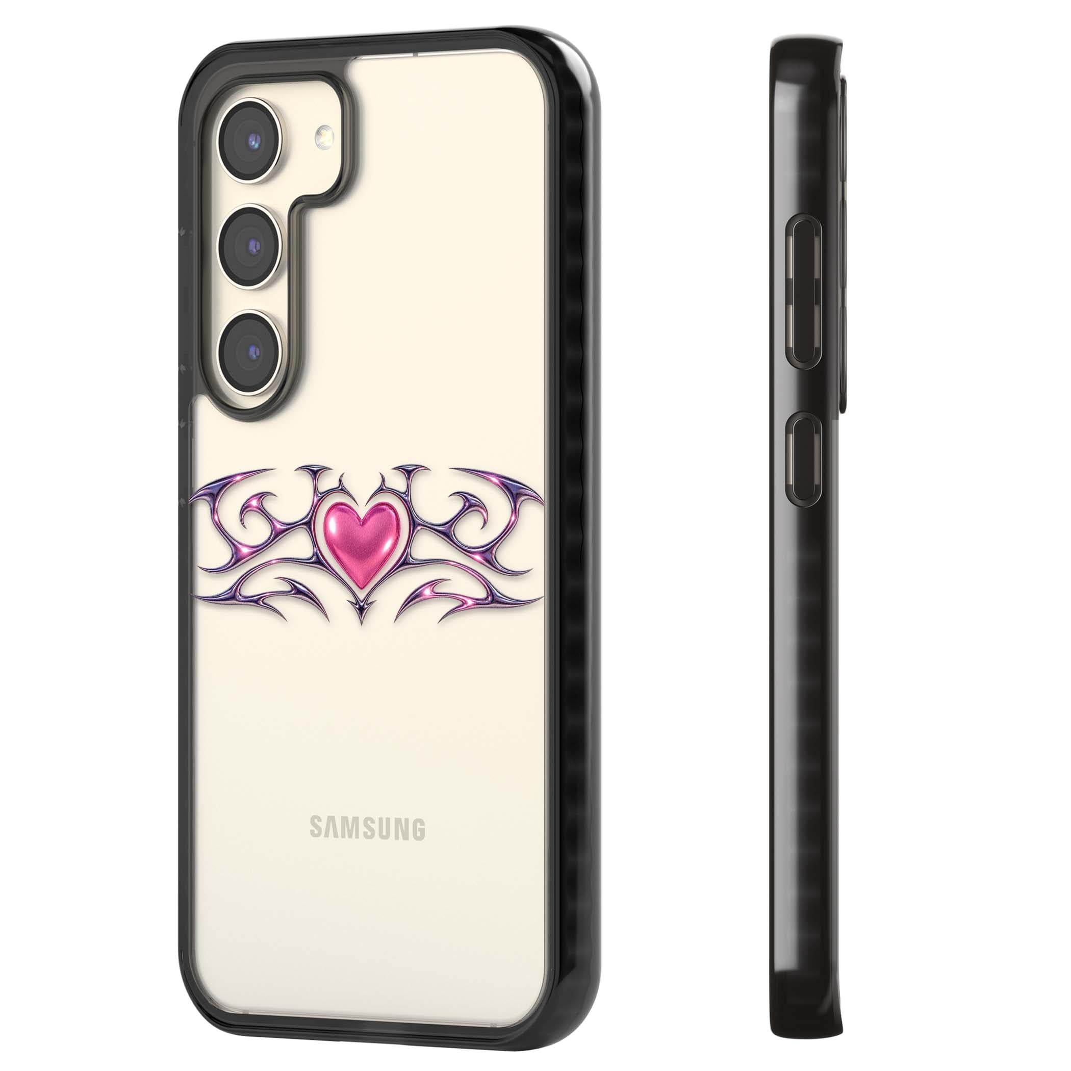 Pink Chrome Heart y2k iPhone case | Black Impact case for Samsung Galaxy S24, Samsung Galaxy S23, Samsung Galaxy S22