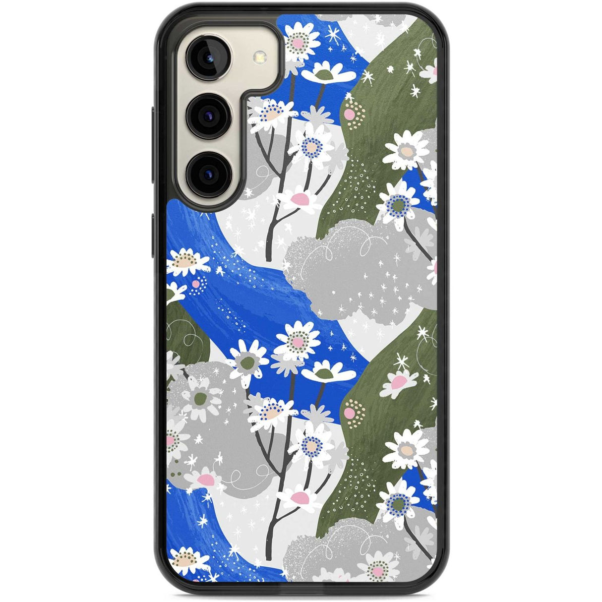 Blue & Grey Daisies Pattern Phone Case Samsung S22 Plus / Black Impact Case,Samsung S23 Plus / Black Impact Case Blanc Space