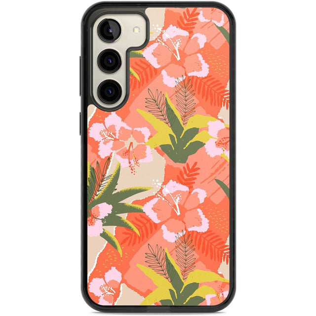 Hawaiian Flowers Abstract Pattern Phone Case Samsung S22 Plus / Black Impact Case,Samsung S23 Plus / Black Impact Case Blanc Space
