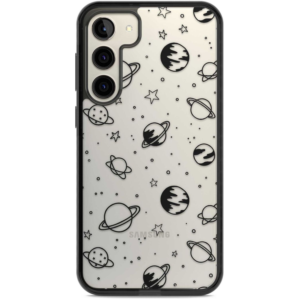 Cosmic Outer Space Design Black on Clear Phone Case Samsung S22 Plus / Black Impact Case,Samsung S23 Plus / Black Impact Case Blanc Space