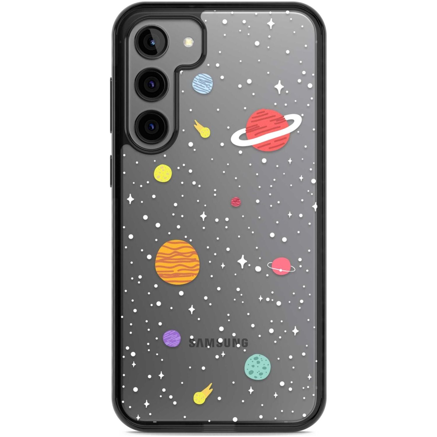 Cute Cartoon Planets (Clear) Phone Case Samsung S22 Plus / Black Impact Case,Samsung S23 Plus / Black Impact Case Blanc Space