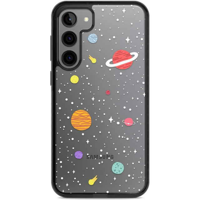 Cute Cartoon Planets (Clear) Phone Case Samsung S22 Plus / Black Impact Case,Samsung S23 Plus / Black Impact Case Blanc Space