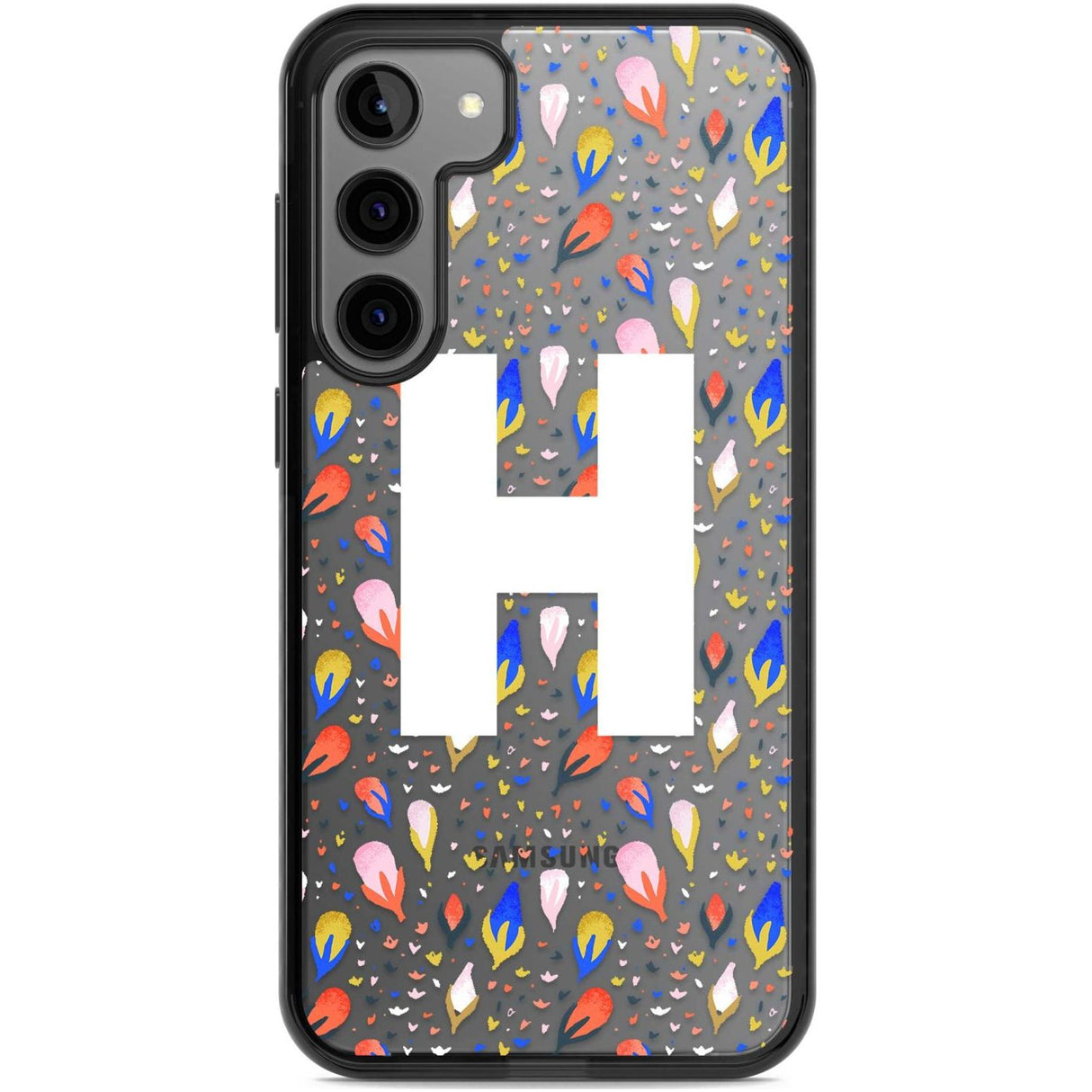 Personalised White Monogram Floral Custom Phone Case Samsung S22 Plus / Black Impact Case,Samsung S23 Plus / Black Impact Case Blanc Space