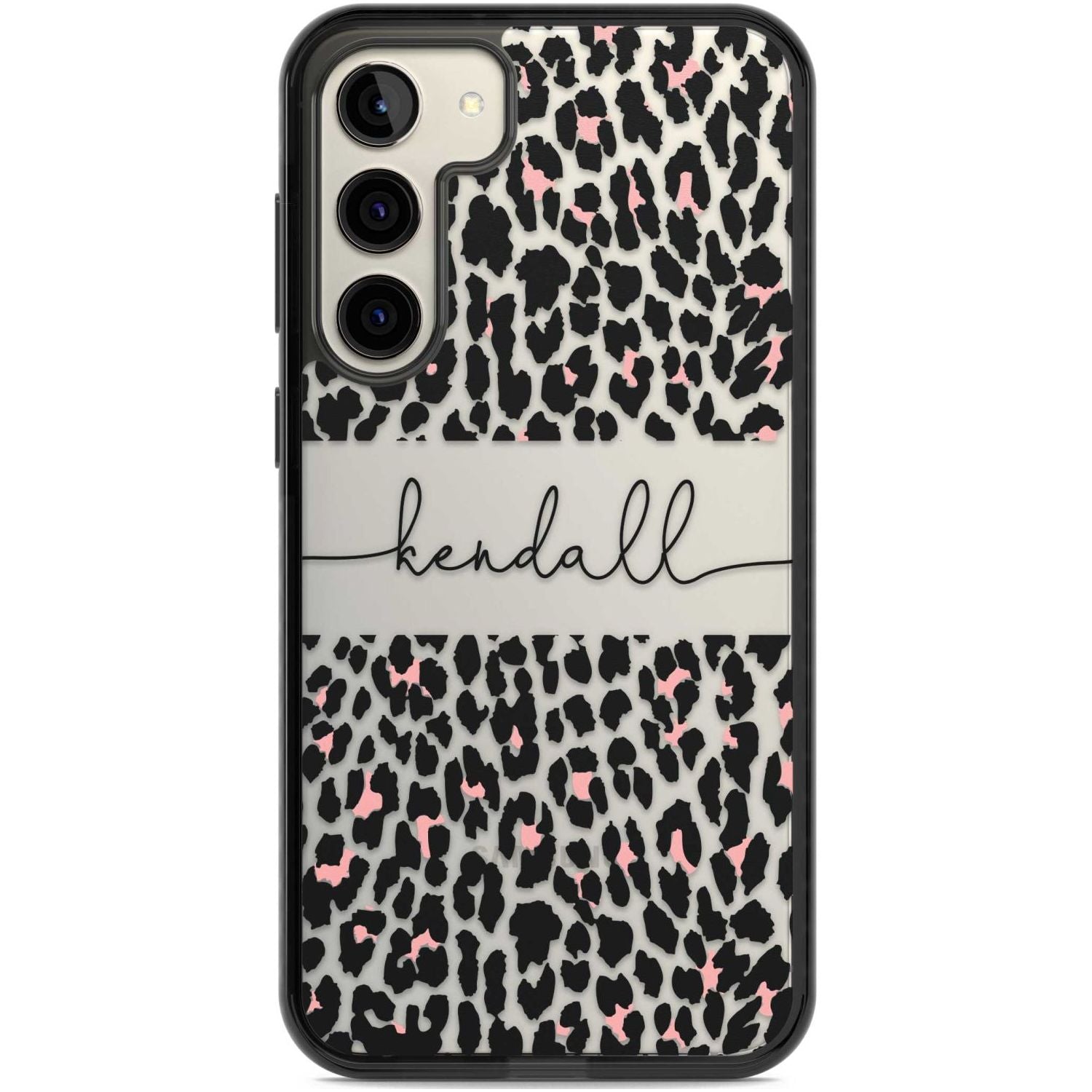 Personalised Pink & Cursive Leopard Spots Custom Phone Case Samsung S22 Plus / Black Impact Case,Samsung S23 Plus / Black Impact Case Blanc Space