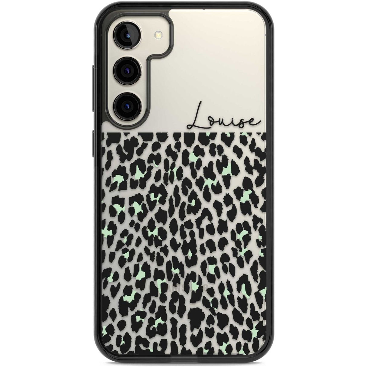 Personalised Seafoam Green & Cursive Leopard Spots Custom Phone Case Samsung S22 Plus / Black Impact Case,Samsung S23 Plus / Black Impact Case Blanc Space